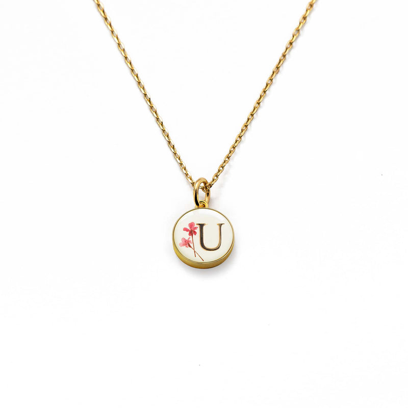 Initial Necklace Letter U Gold White