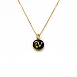 Initial Necklace Letter V Gold Black