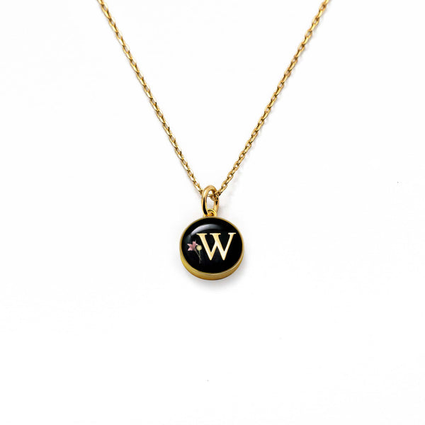 Initial Necklace Letter W Gold Black