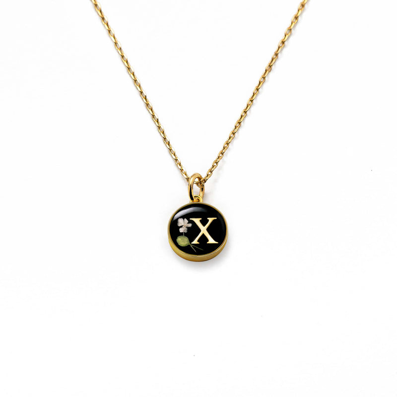 Initial Necklace Letter X Gold Black