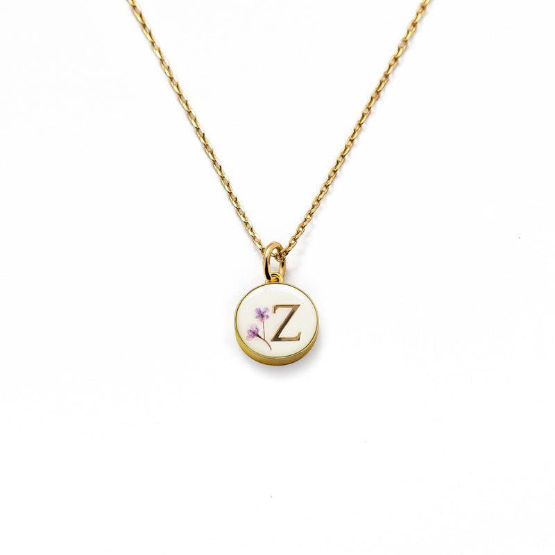 Initial Necklace Letter Z Gold White