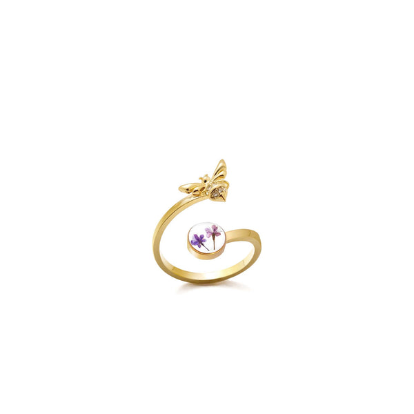 Bee Double Bloom Adjustable Ring Gold