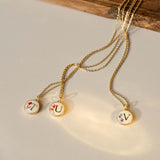 Initial Necklace Letter T Gold White