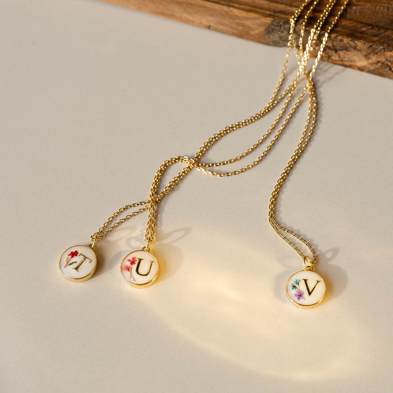 Initial Necklace Letter U Gold White